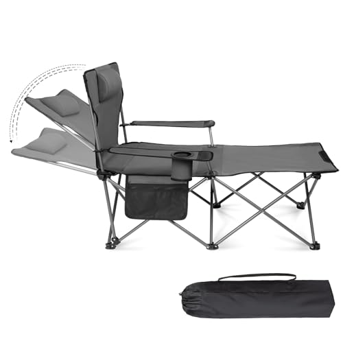 Folding Reclining Camping Chair with Footrest Cup Holder I927410