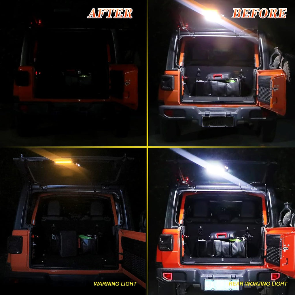 LED Trunk Rear Light Rear Glass Lift Gate Dome Light Compatible with Jeep Wrangler JL JLU 2018 2019 2020 LED Cargo Light with White light and Flash Amber Warning Light R4488