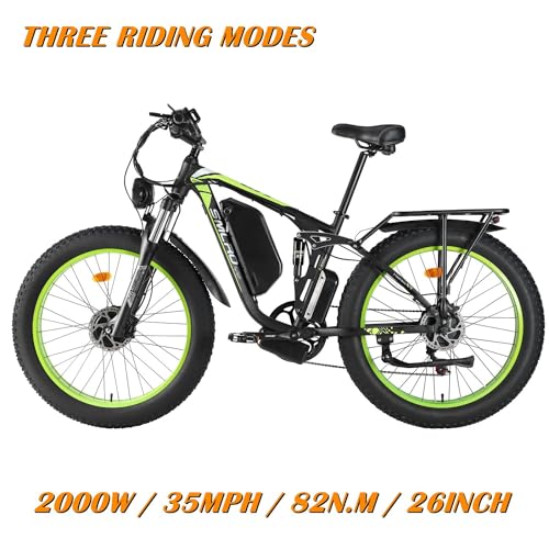 Dual Motors 2000W 35MPH Electric Mountain Bicycle with 48V 22.4AH Removable Battery, 7 Speed 26" Fat Tire Full Suspension Hydraulic Disc Brake L926996
