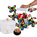 White & Gold Foil Celebration Explosion Flying Butterfly Surprise Cake & Flowers Gift Box Y29058