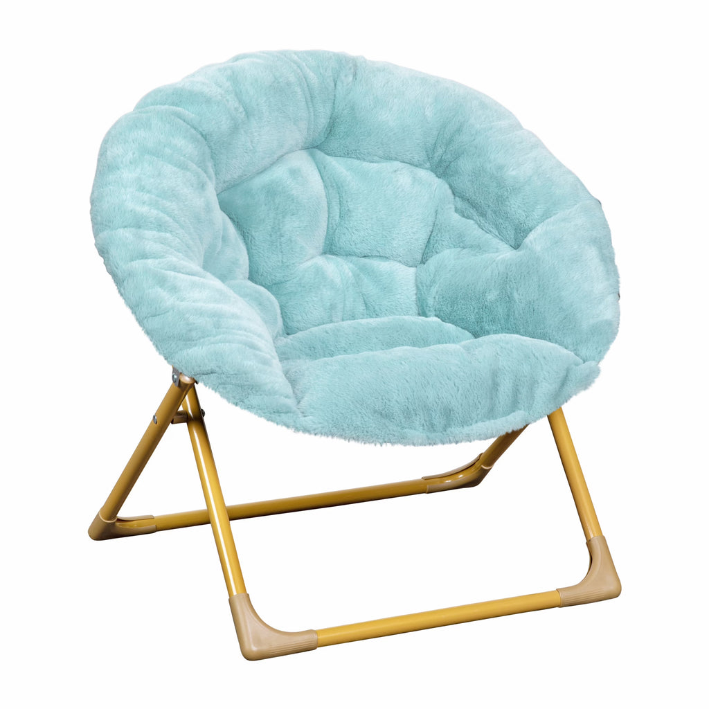 Dusty Aqua/Soft Gold Kids Faux Fur Folding Saucer Chair K8564