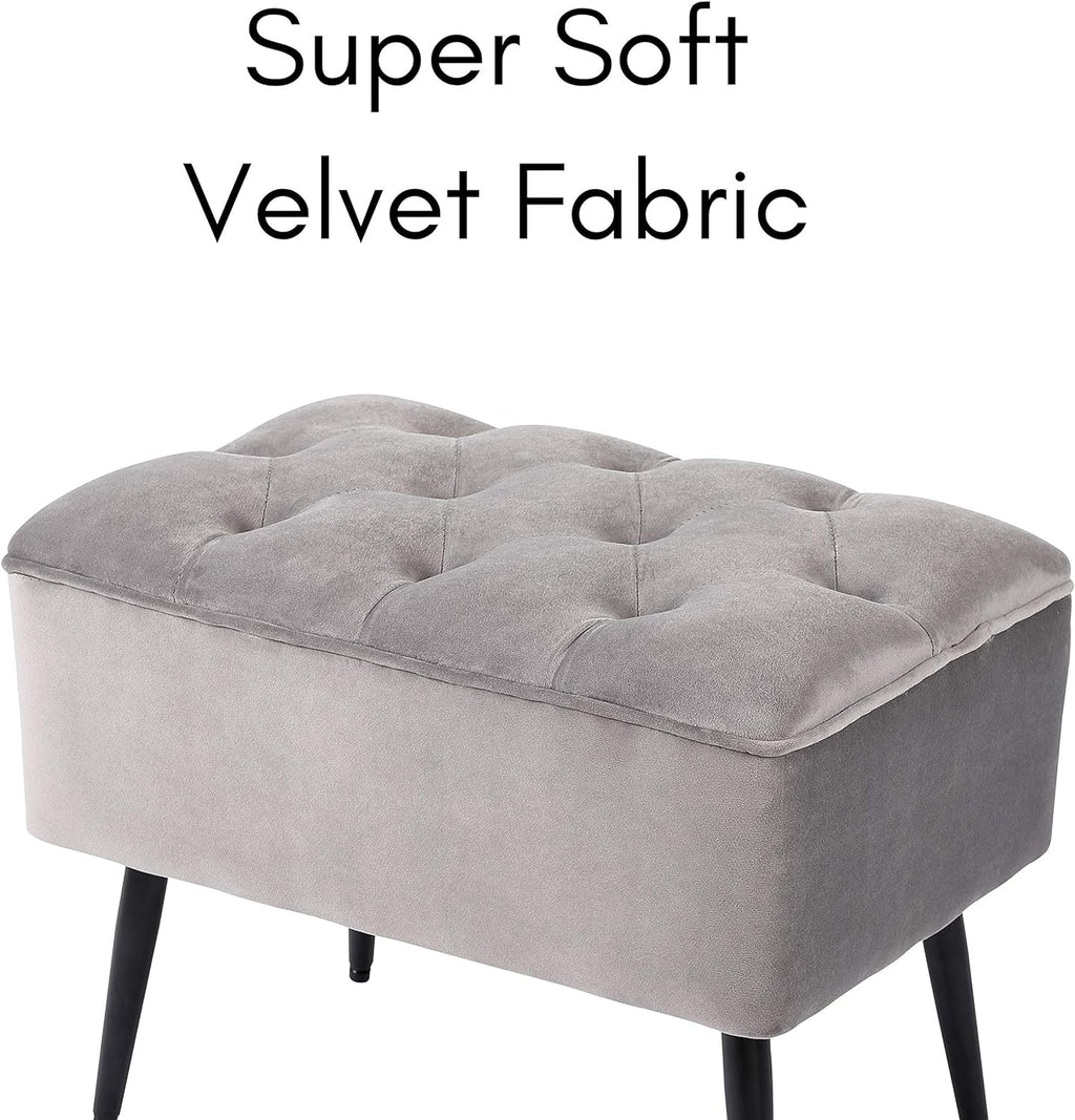 Grey Velvet Ottoman Foot Stool with Steel Legs U515