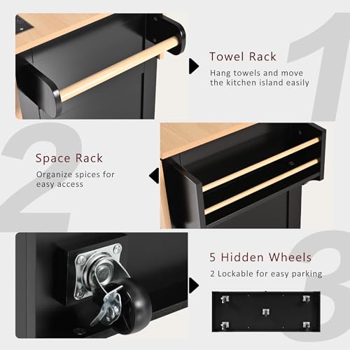 55.7" Kitchen Cart Island on Wheels with 2 Drop Leaf Z3806