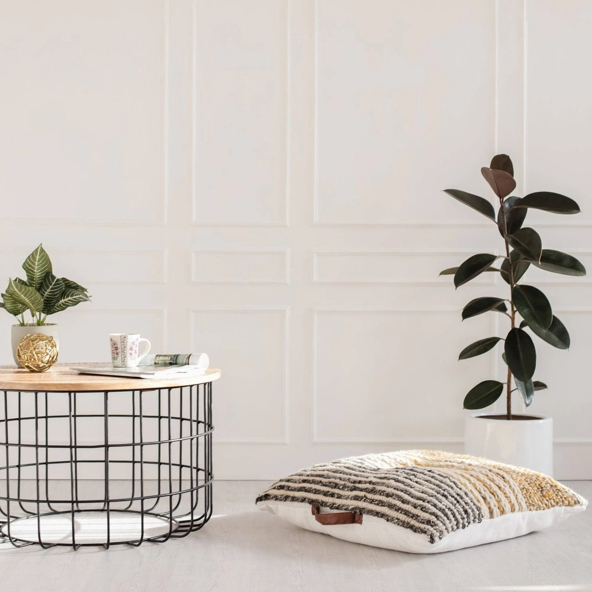 Black and Natural Wood Cage Coffee Table J6014