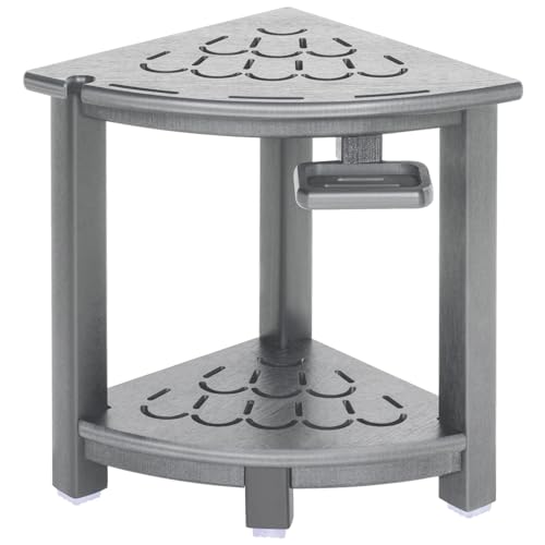 Black HDPE Corner Shower Stool with Storage Shelf and Adjustable Feet E230