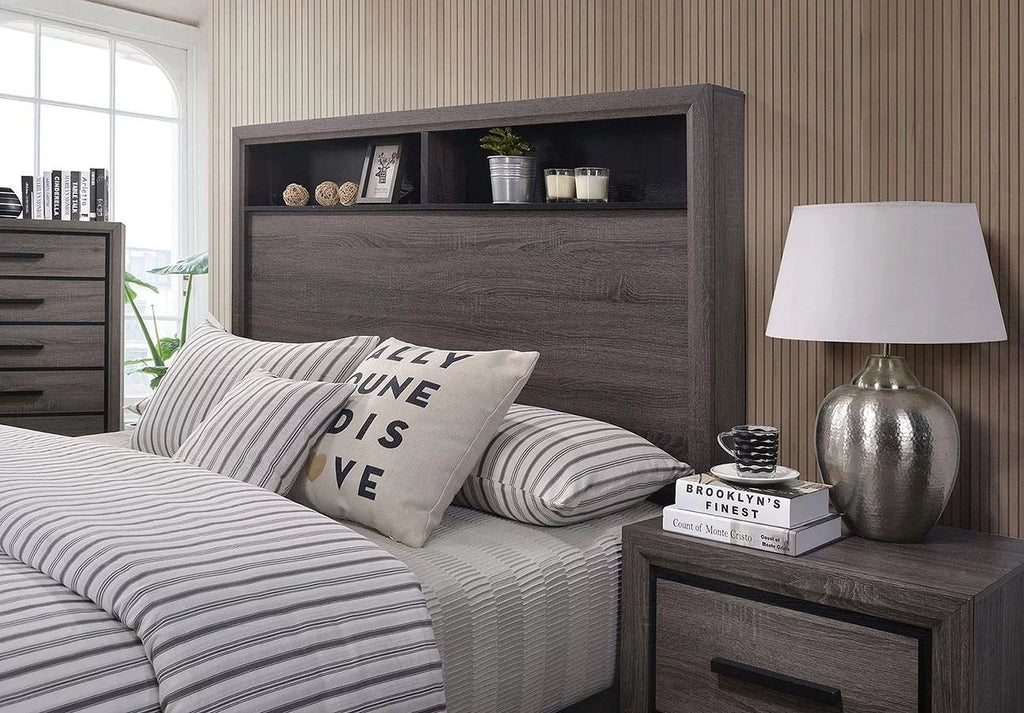 Contemporary Gray Wood King Bedroom Set 6pcs Y37525