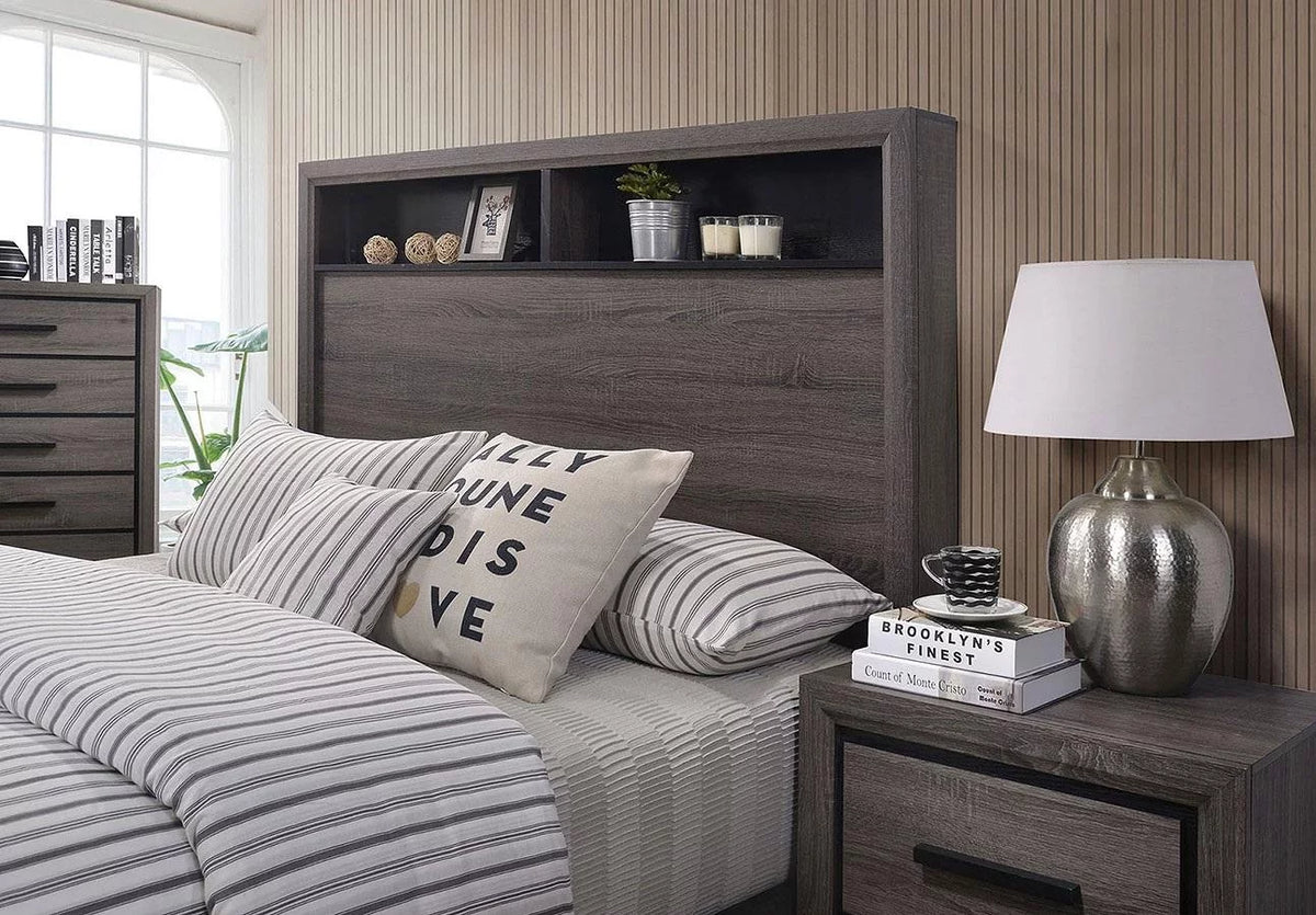 Contemporary Gray Wood King Bedroom Set 6pcs Y37525