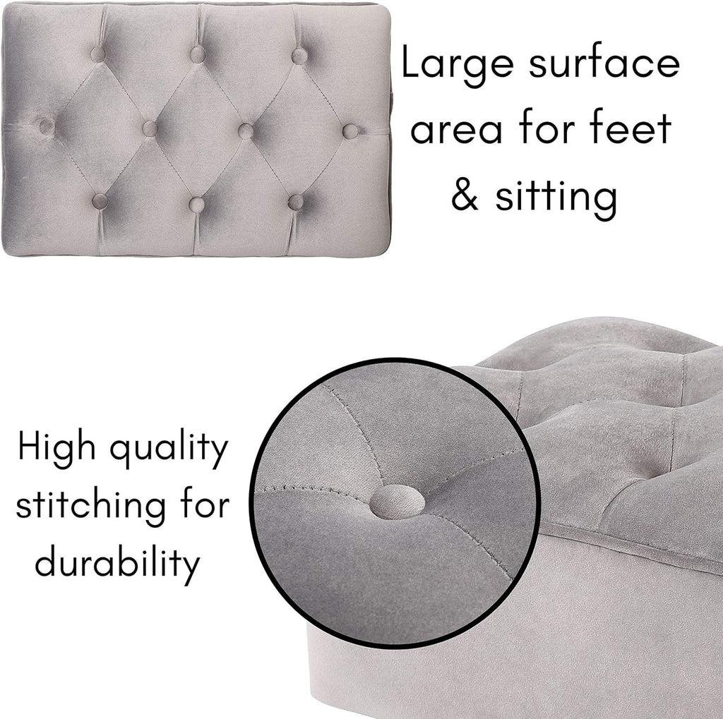 Grey Velvet Ottoman Foot Stool with Steel Legs U515