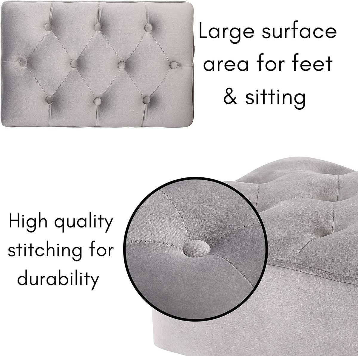 Grey Velvet Ottoman Foot Stool with Steel Legs U515