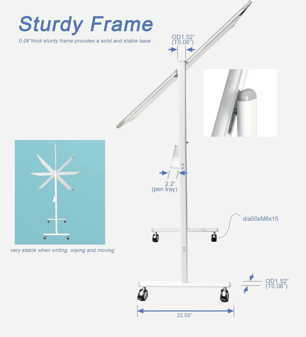 32 x 48 Inches Double Sided Height Adjustable Rolling White Board with Casters Z3934