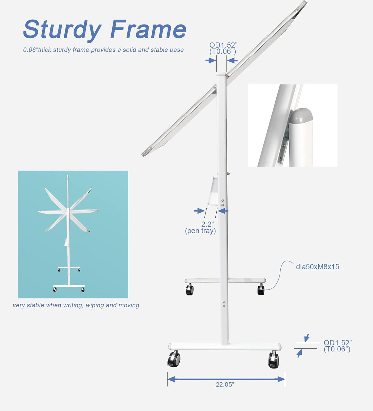 32 x 48 Inches Double Sided Height Adjustable Rolling White Board with Casters Z3934