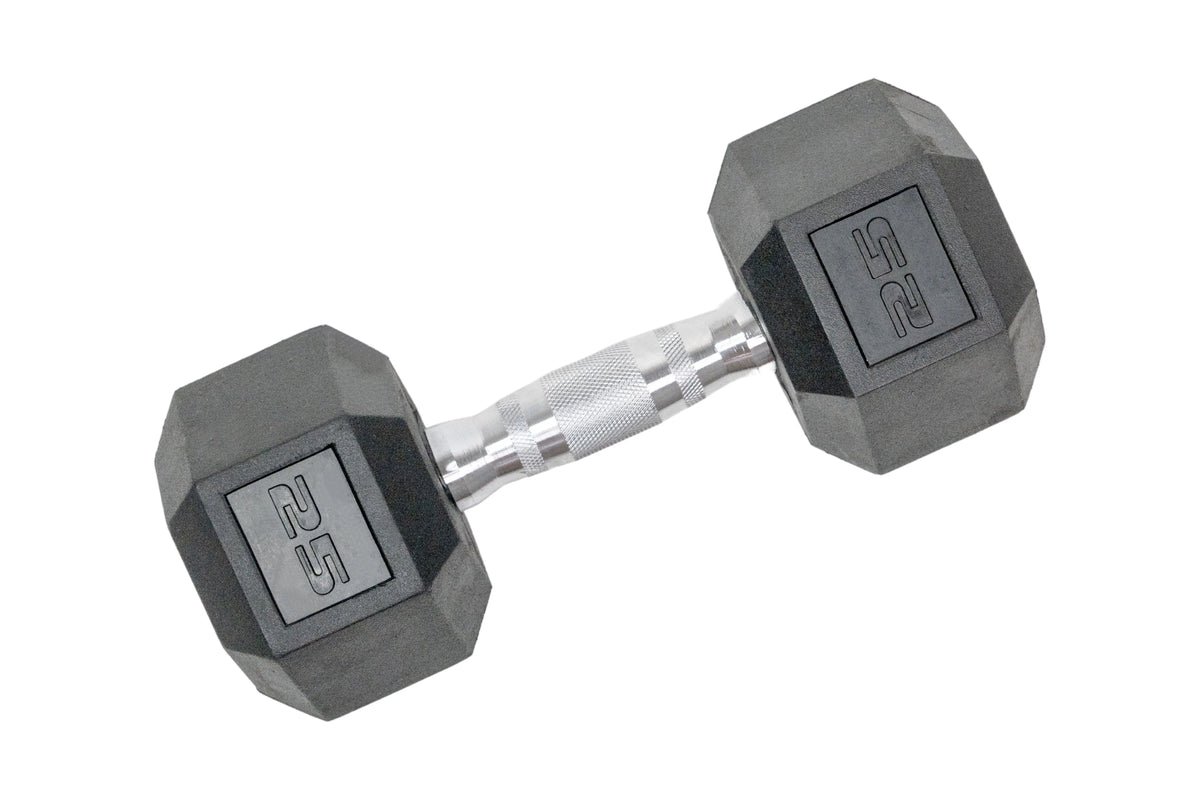 25 lb Black Hex Rubber Dumbbell W713