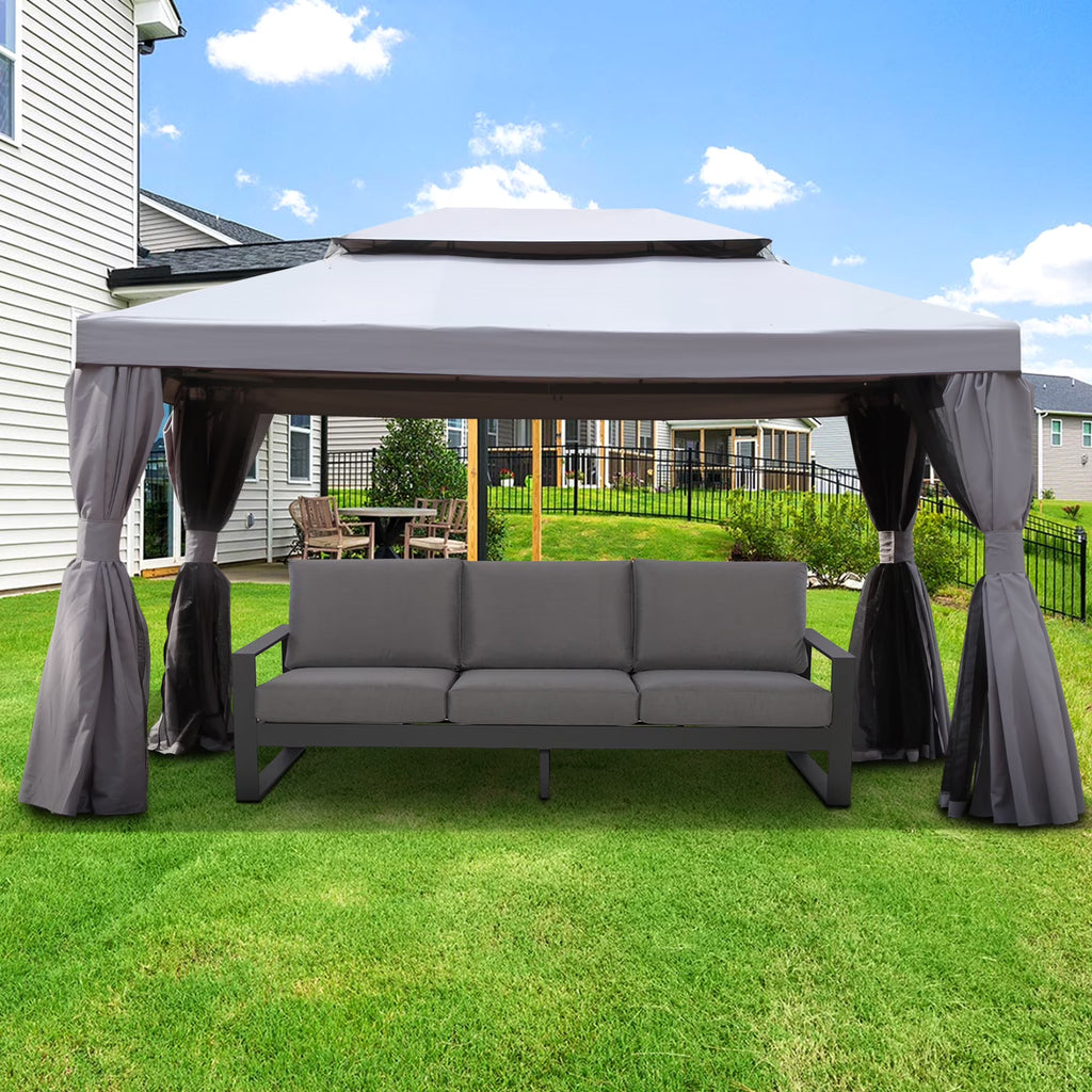 10'x13' Outdoor Double Vent Canopy Gazebo with Nettings and Curtains W369