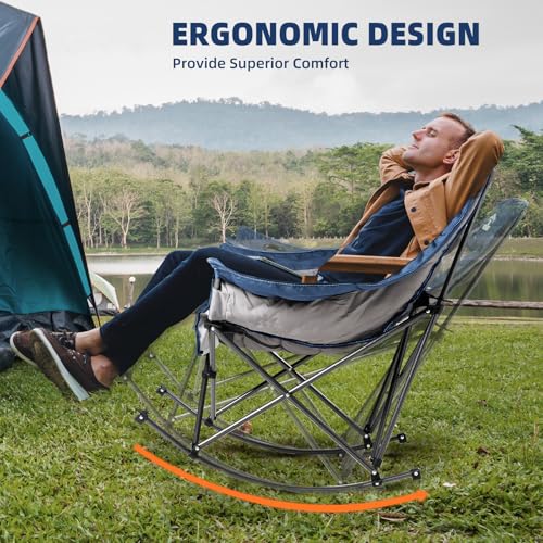 Oversized Padded Rocking Camping Chair with Cup Holder E41942