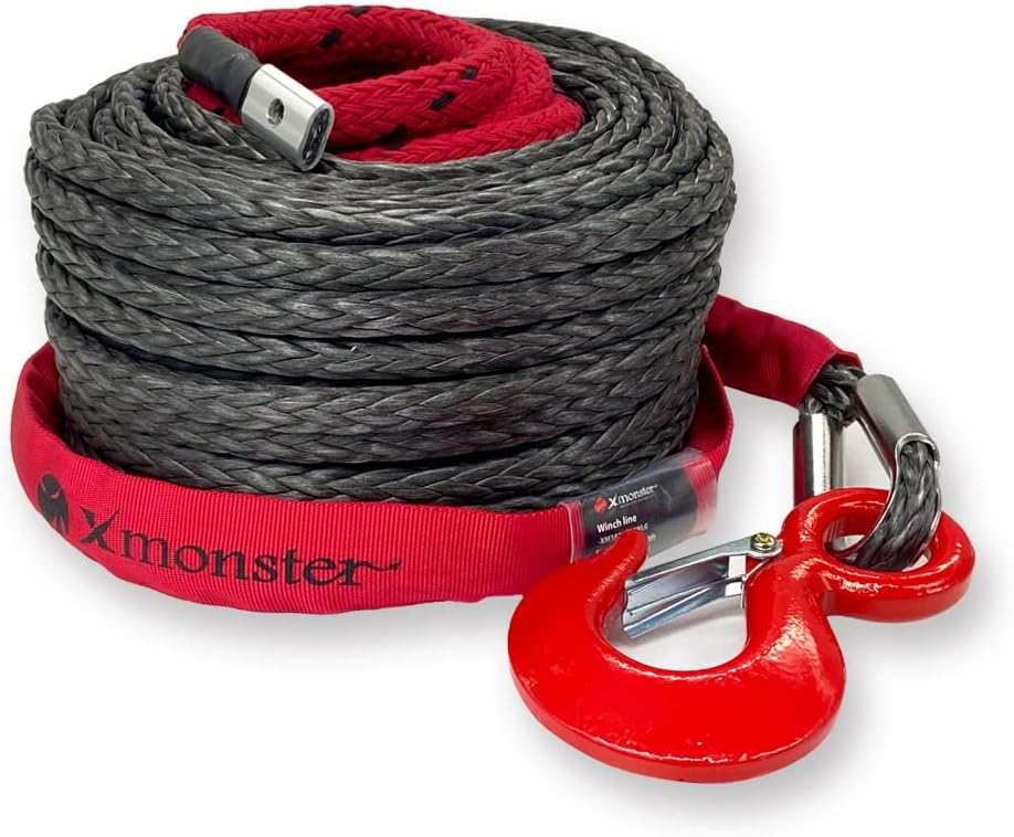 3/8" x 100' 19,000 lbs Synthetic Winch Rope Kit with Hook and Sleeve Protection W829
