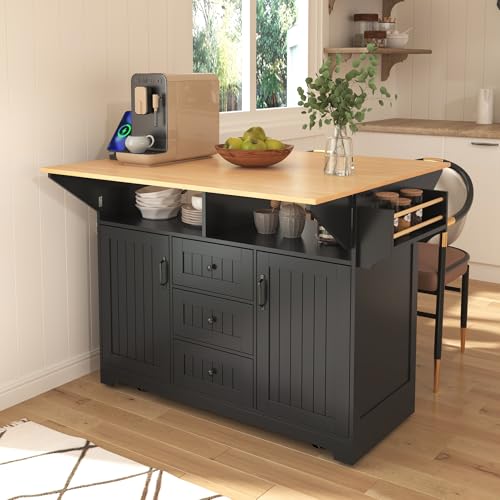 55.7" Kitchen Cart Island on Wheels with 2 Drop Leaf Z3806