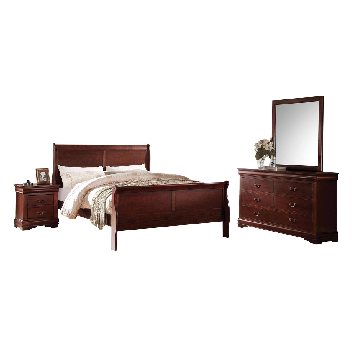 Cherry 4-Piece Sleigh Bedroom Set (Twin) G902838