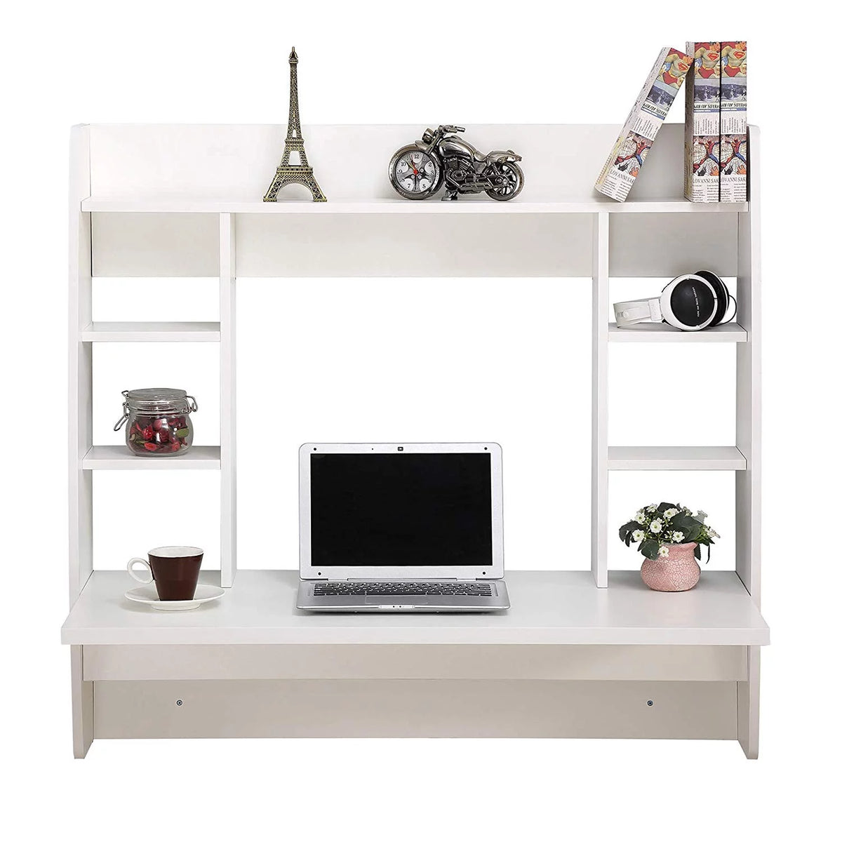 White Wall Mounted Computer Desk with Storage Shelf A37609