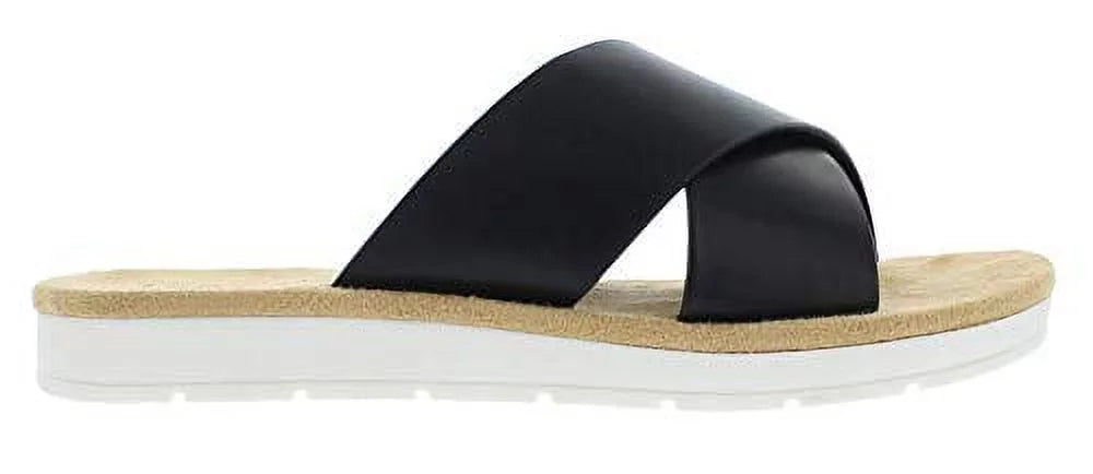 Black Leather Slip on Sandals K14438