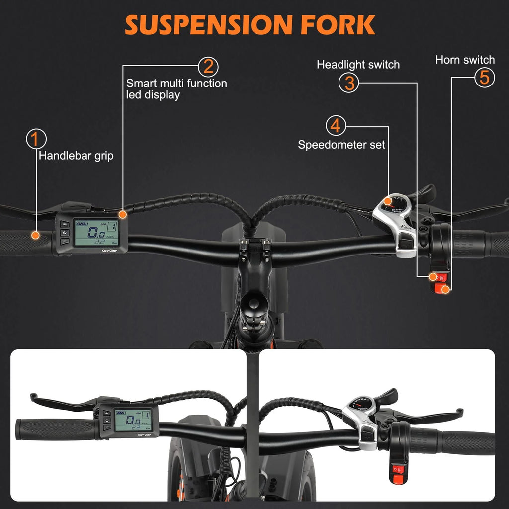 26 inch 7-Speed Electric Mountain Bicycle 500W 48V 10Ah B300615