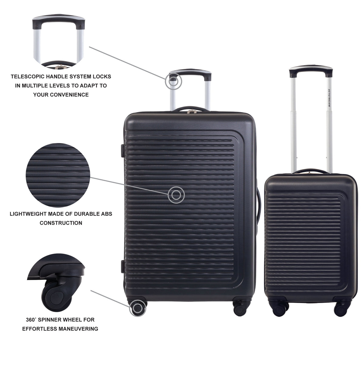 5pc Hardside Rolling Spinner Upright Set, 20" 28" Luggage, 3pc Packing Cubes, Charcoal S57453