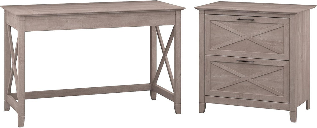 54W Computer Desk with Storage and 2 Drawer File Cabinet H605