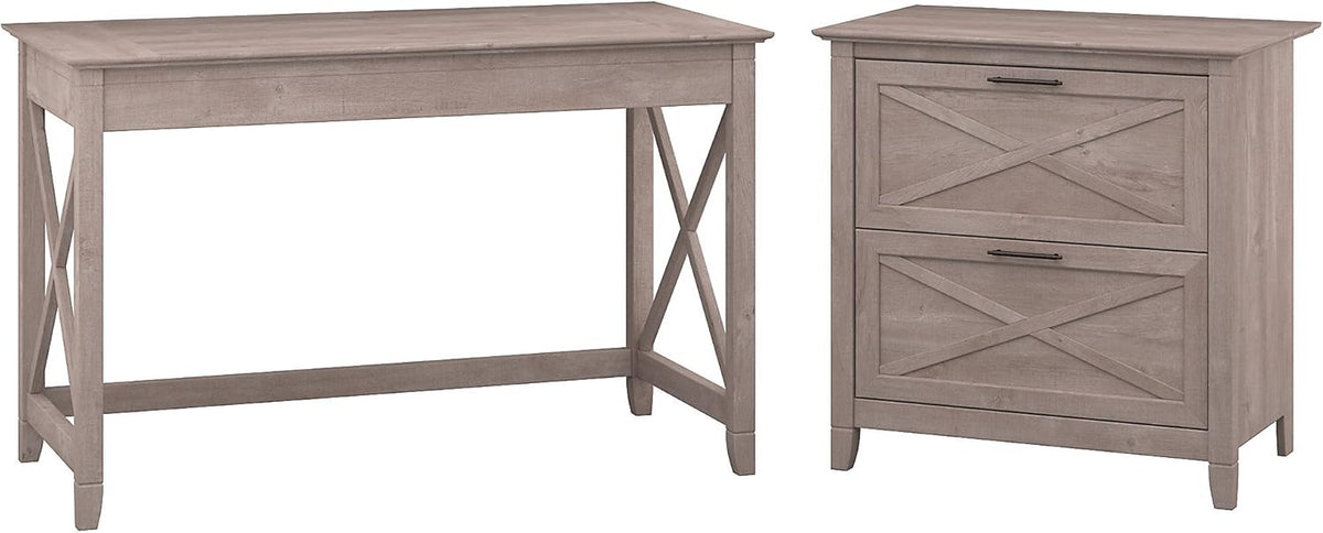 54W Computer Desk with Storage and 2 Drawer File Cabinet H605