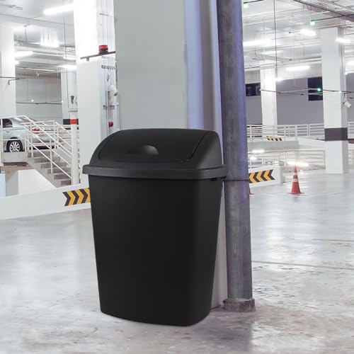 13 Gallon Black Plastic Trash Can with Swing Lid, Set of 4 K5757