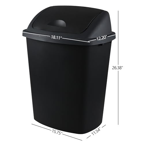 13 Gallon Black Plastic Trash Can with Swing Lid, Set of 4 K5757