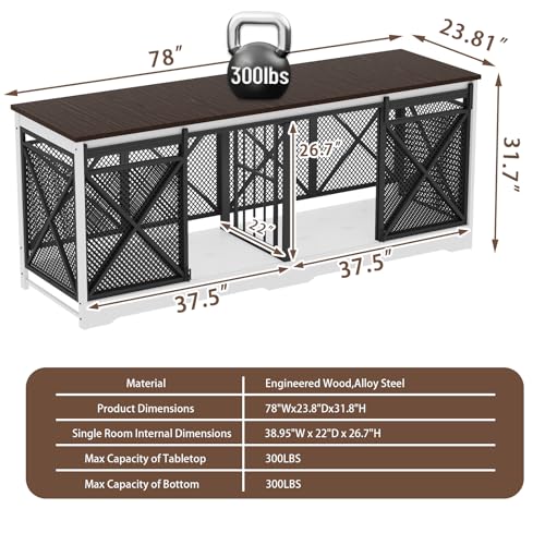 Grey Extra Large Double Dog Crate Furniture with Removable Divider G7070