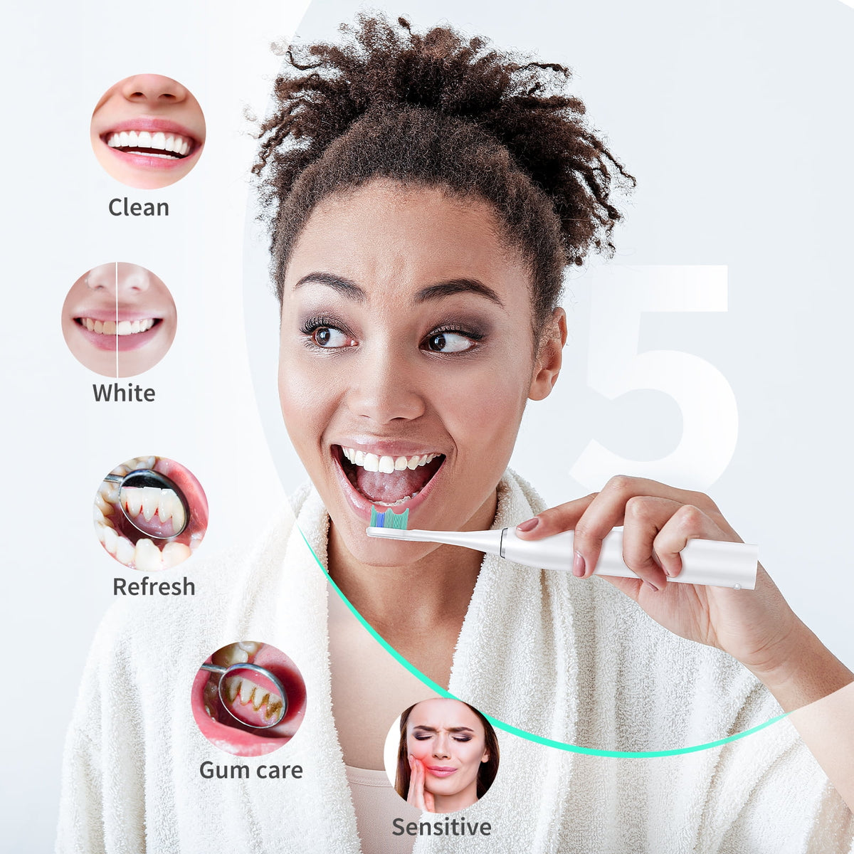 Rechargeable Electric Toothbrush with 8 Brush Heads, 5 Modes D16774