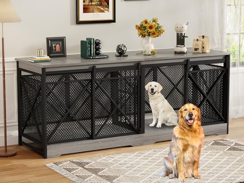 Grey Extra Large Double Dog Crate Furniture with Removable Divider G7070