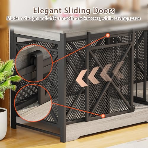 Grey Extra Large Double Dog Crate Furniture with Removable Divider G7070