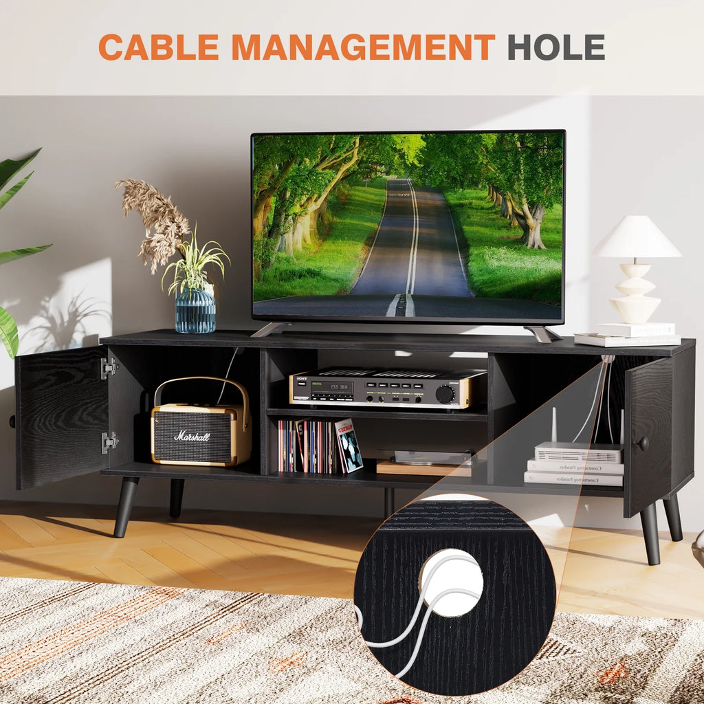 Black TV Stand with Storage Cabinets E25015