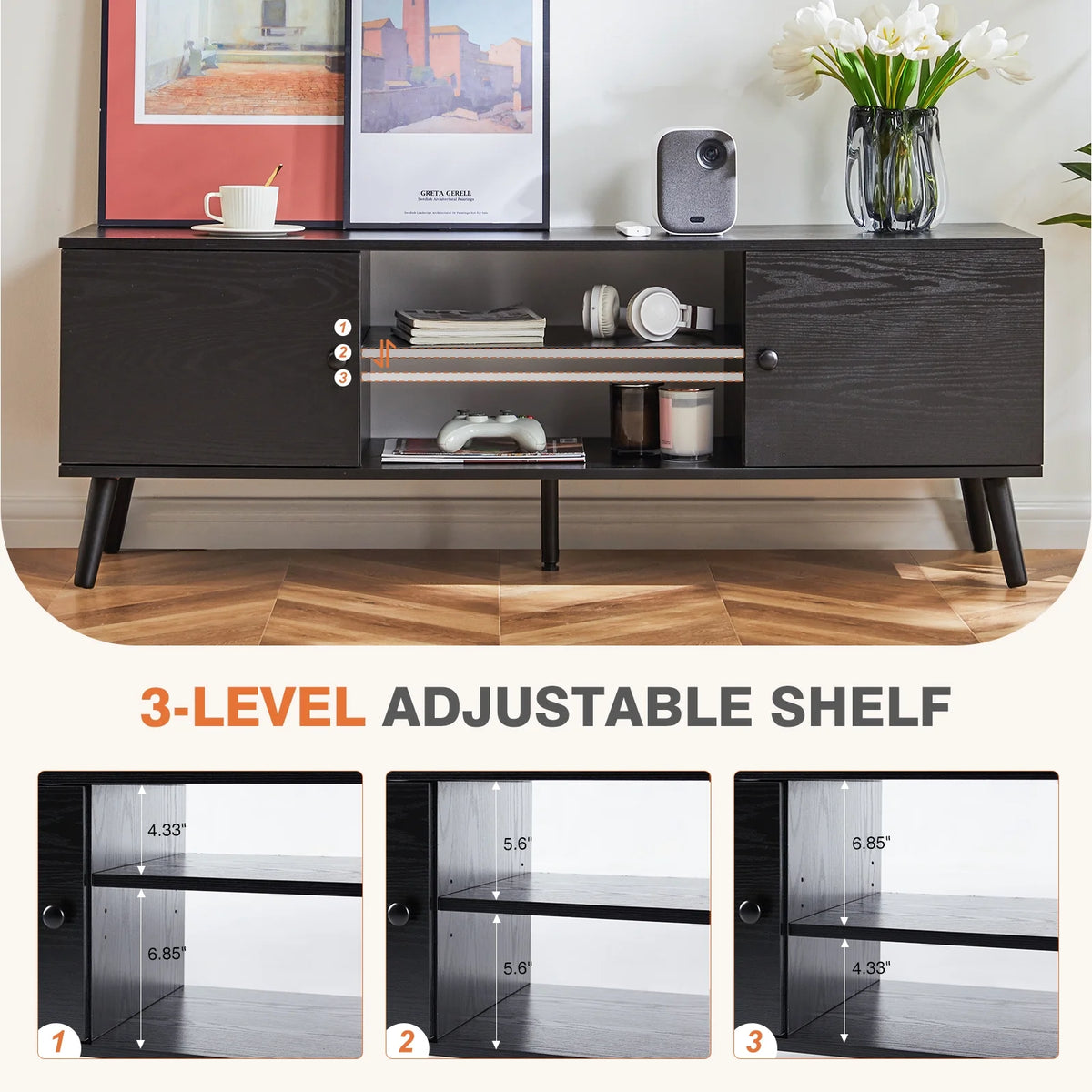 Black TV Stand with Storage Cabinets E25015