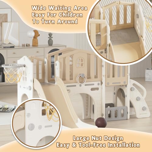 Gray 8 in 1 Toddler Slide Set with Basketball Hoop C719