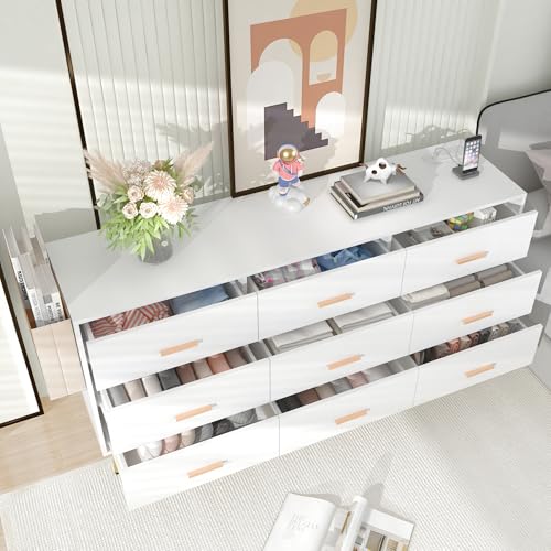 White 9 Drawer Wood Dresser with Charging Station B958