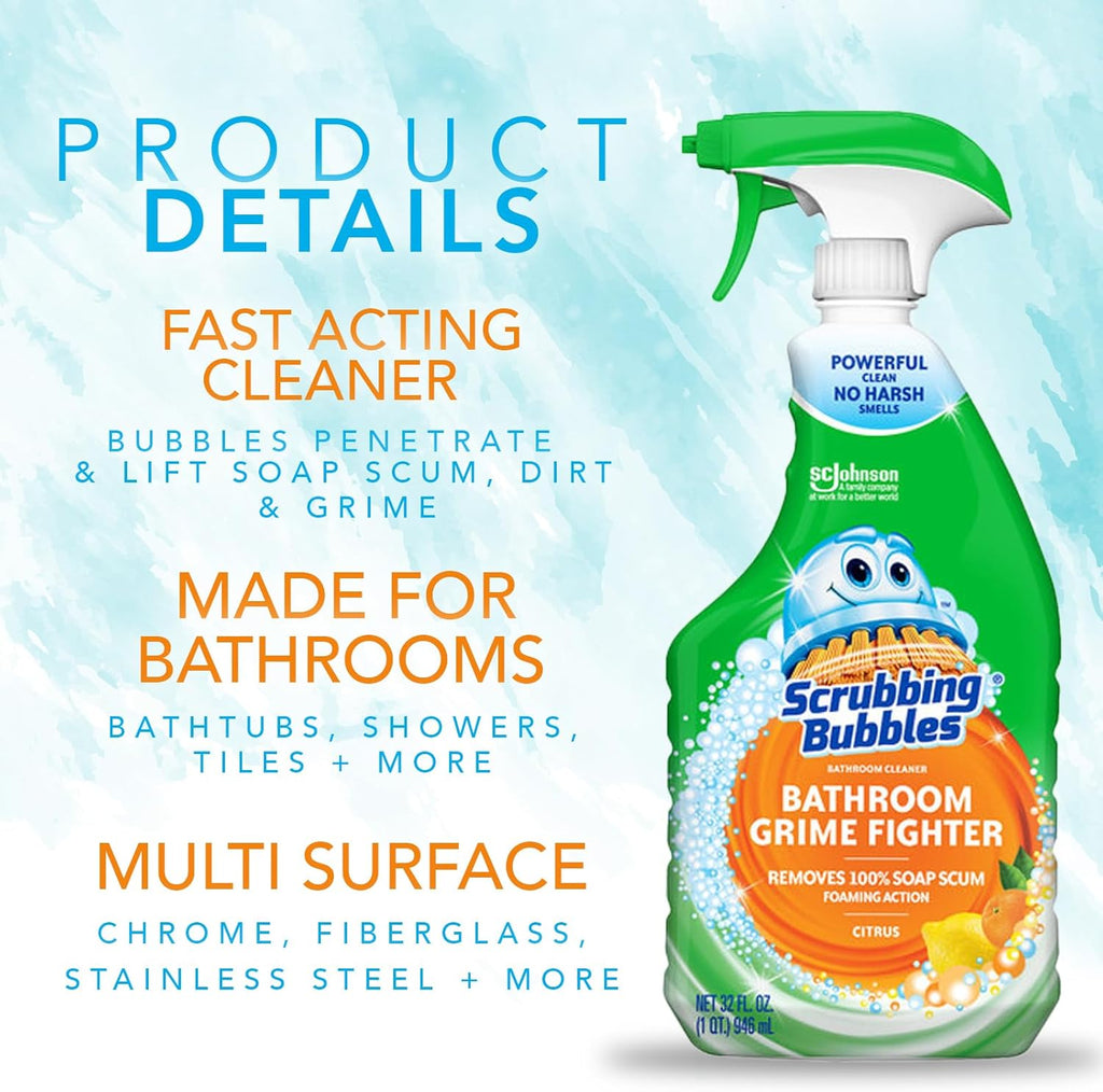 Citrus Bathroom Cleaner Spray, 32 fl oz, 2 Pack with 8 Count Microfiber Cleaning Cloths F6557