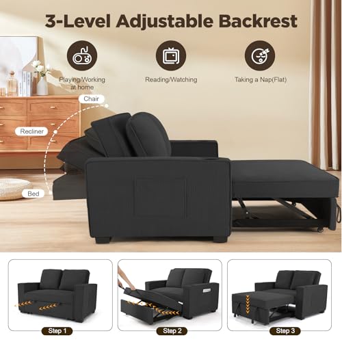 Black Corduroy Convertible Sofa Bed Y697178