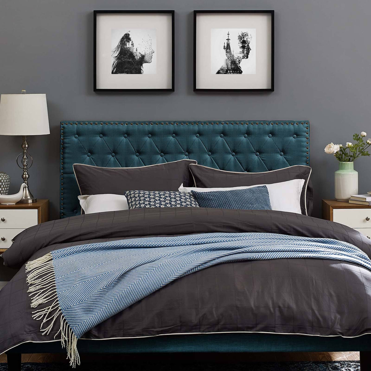 King and California King Upholstered Linen Fabric Headboard K345