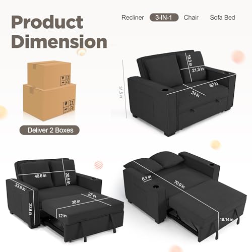 Black Corduroy Convertible Sofa Bed Y697178