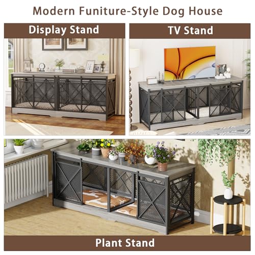 Grey Extra Large Double Dog Crate Furniture with Removable Divider G7070