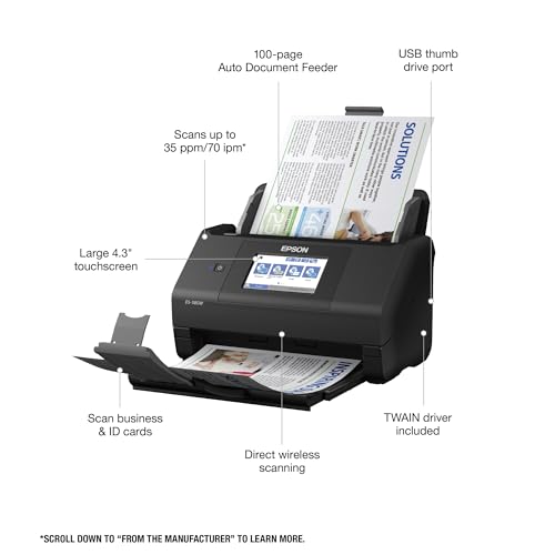 Wireless Color Duplex Desktop Document Scanner with 100-sheet Auto Document Feeder and 4.3" Touchscreen S35287