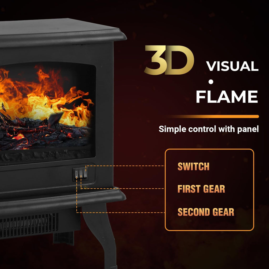 Black Electric Fireplace Heater 3D Flames Freestanding TV Stand I874