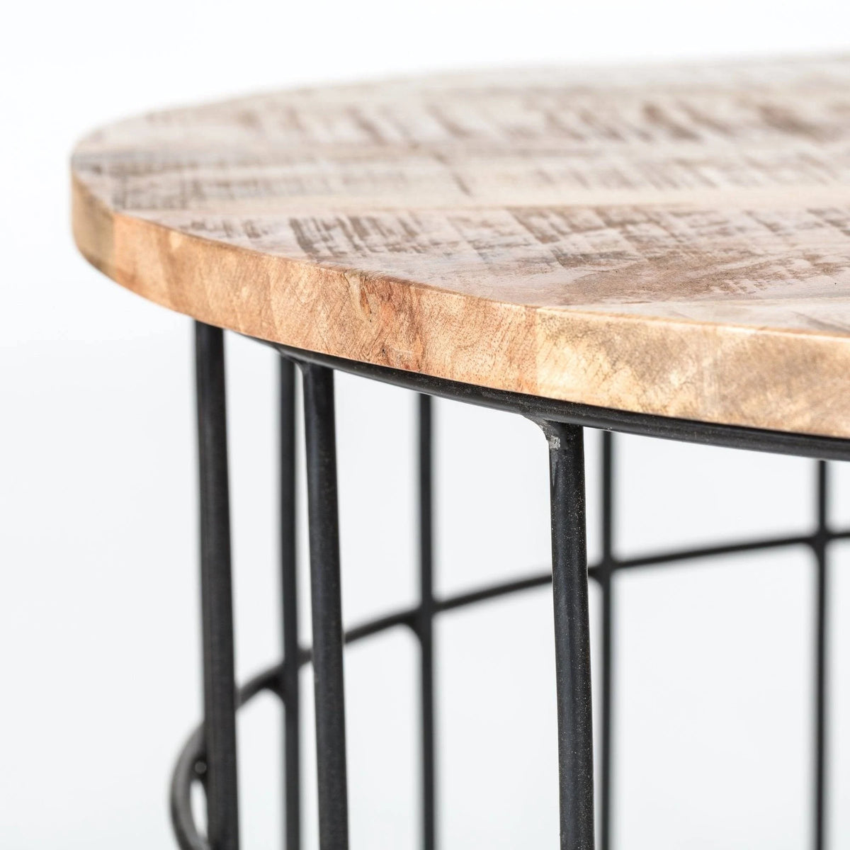 Black and Natural Wood Cage Coffee Table J6014