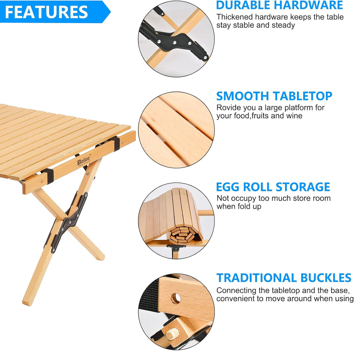 4ft Foldable Wooden Picnic Table with Carry Bag O729114