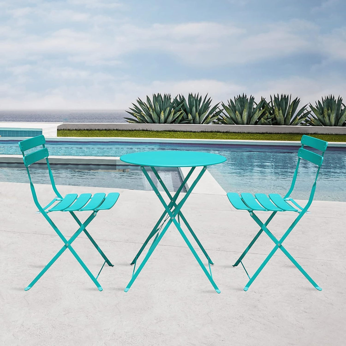 3-Piece Steel Patio Bistro Set Navy Blue F99784
