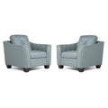 2 Piece Tufted Leather Accent Chair Set In Spa Blue W5531
