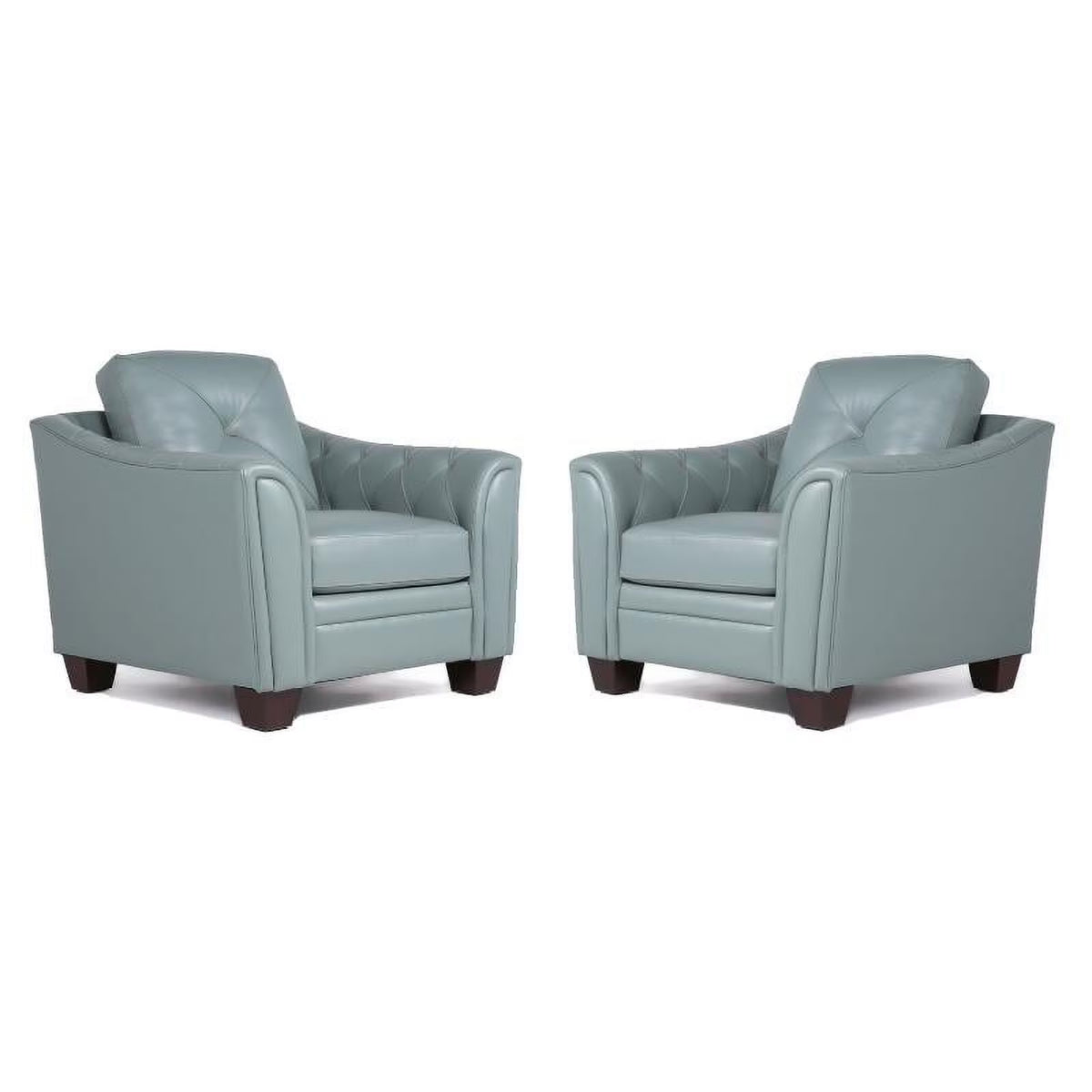 2 Piece Tufted Leather Accent Chair Set In Spa Blue W5531