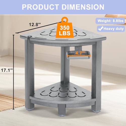 Black HDPE Corner Shower Stool with Storage Shelf and Adjustable Feet E230